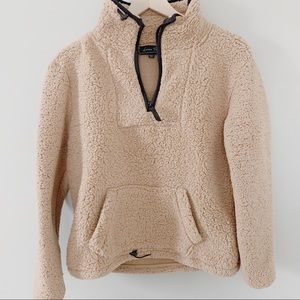fleece sherpa half zip pullover light brown